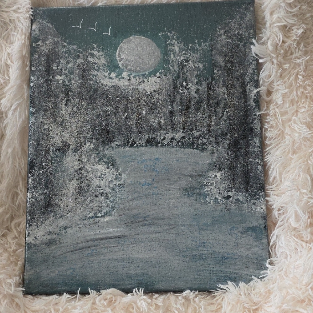 Painting Art Mystical Moonlit River Canvas Art